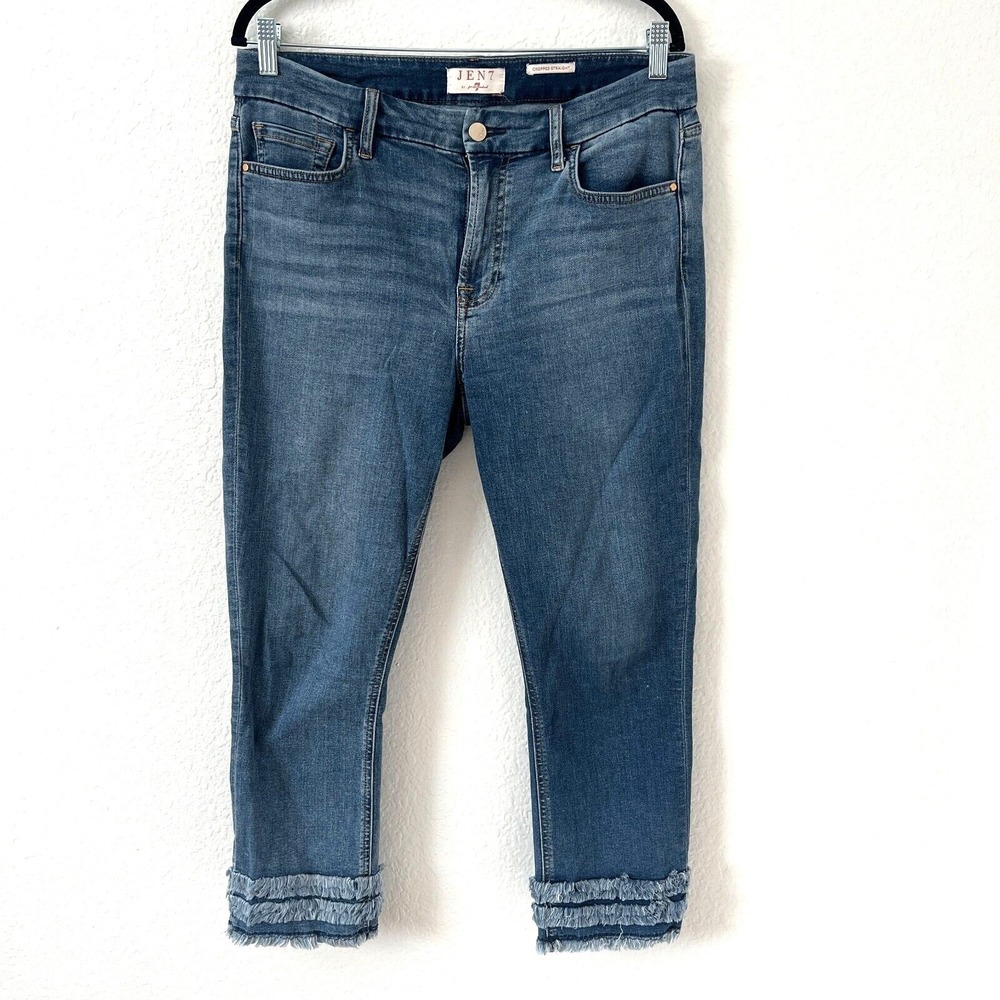 Jen7 by 7 for All Mankind Sz 10 Y2K Festival Cropped Straight‎ Fray Hem Jeans